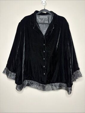 VTG Silkland Woman Black Velvet Beaded Trim Jacket Shacket Plus Size 3X